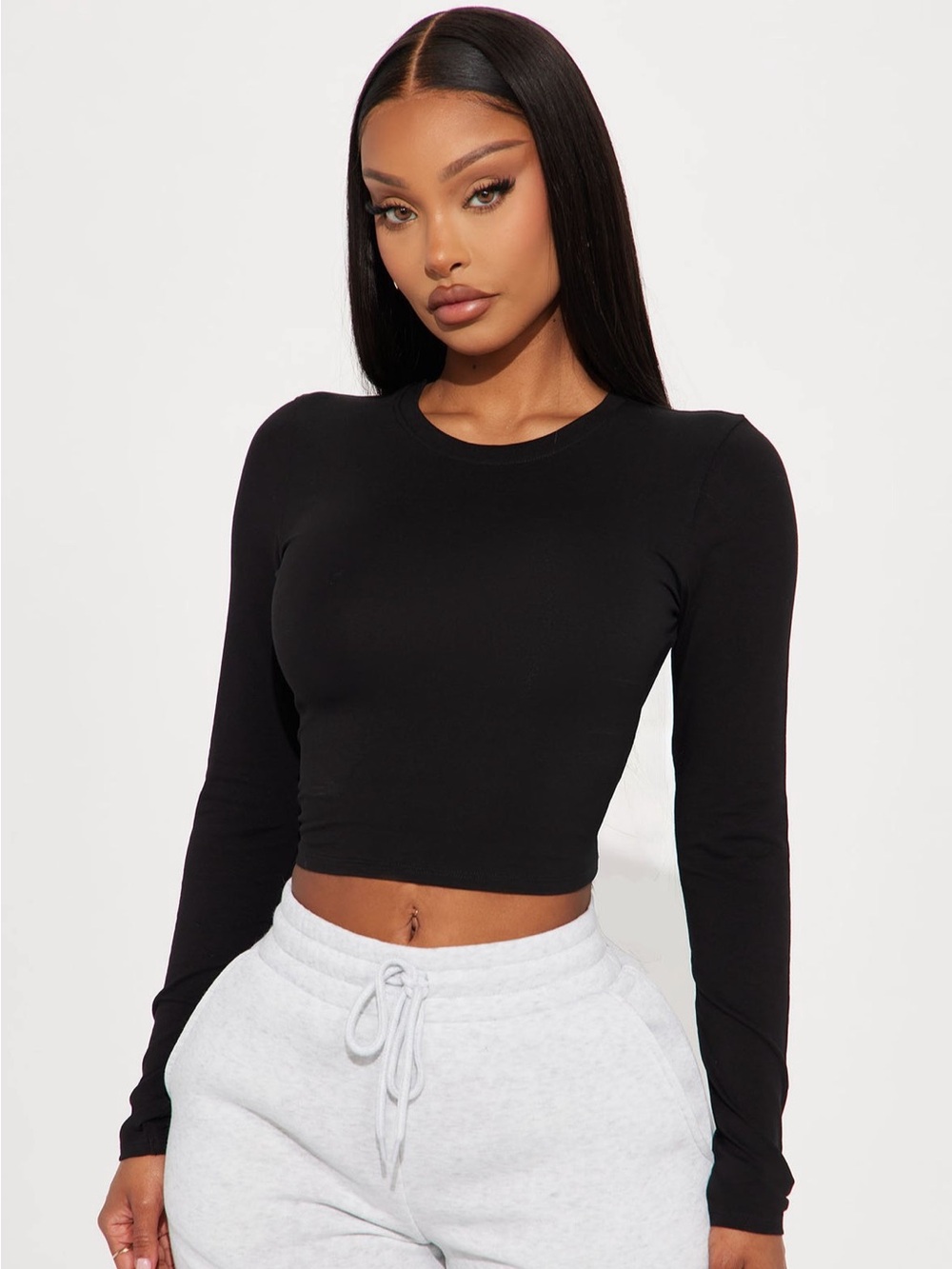 Fashion Nova Black Long Sleeve Crop Top